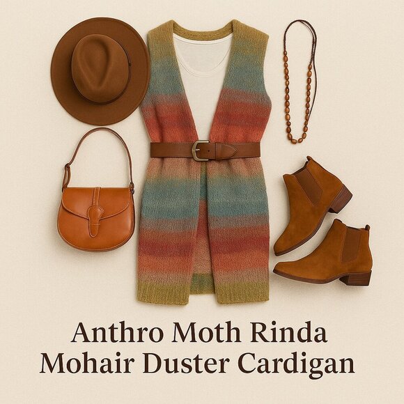 Anthropologie Moth Rinda Knit Mohair Ombré Rainbow Longline Duster Cardigan XS-M - Picture 1 of 16